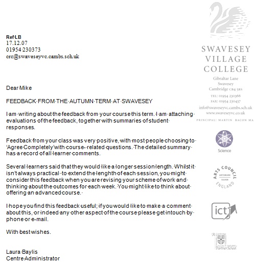 Feedback from Anger Management course by Dr. Michael Meredith at Swavesey Community College Cambridgeshire East Anglia England U.K.